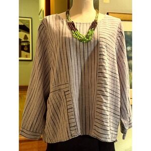 Habitat Linen Blend Pin Striped Relaxed Top Size XXL